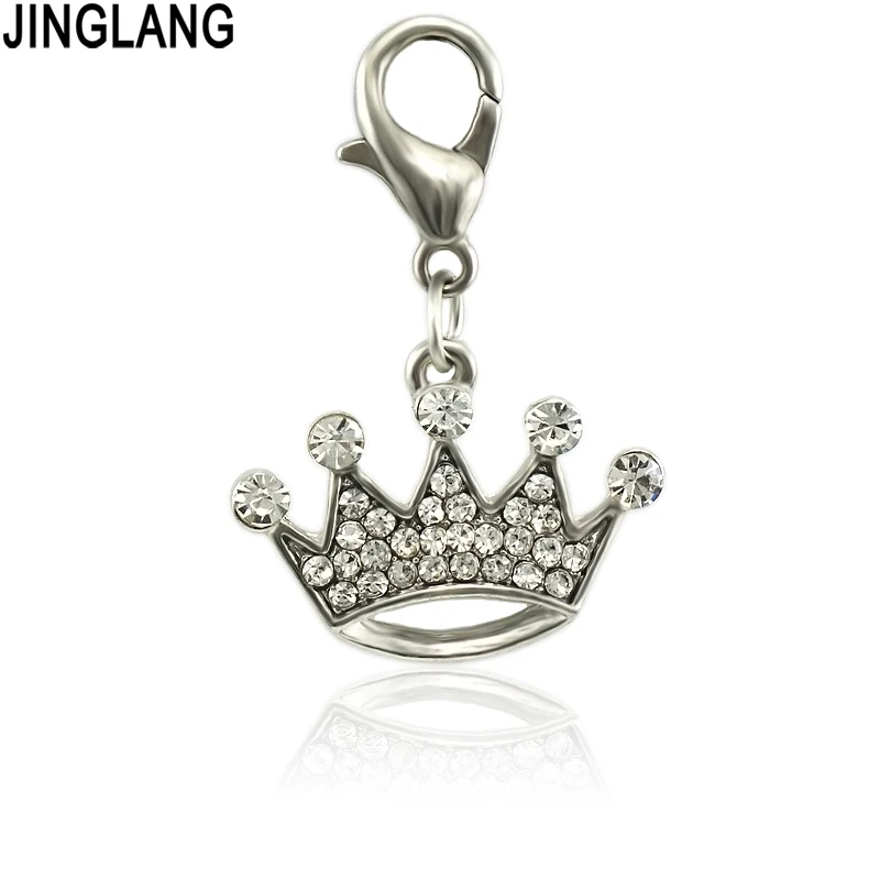 

JINGLANG Fashion zinc Alloy enamel rhinestone Crown charms, metal Crown pendants dangle for earrings jewelry making 50 pcs