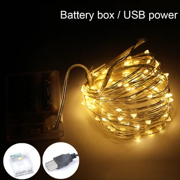 5/10m LED srebrzysta lampa z drutem miedzianym świąteczna girlanda usb zasilanie bateryjne bajkowe oświetlenie do dekoracji ślubnych/imprezowych