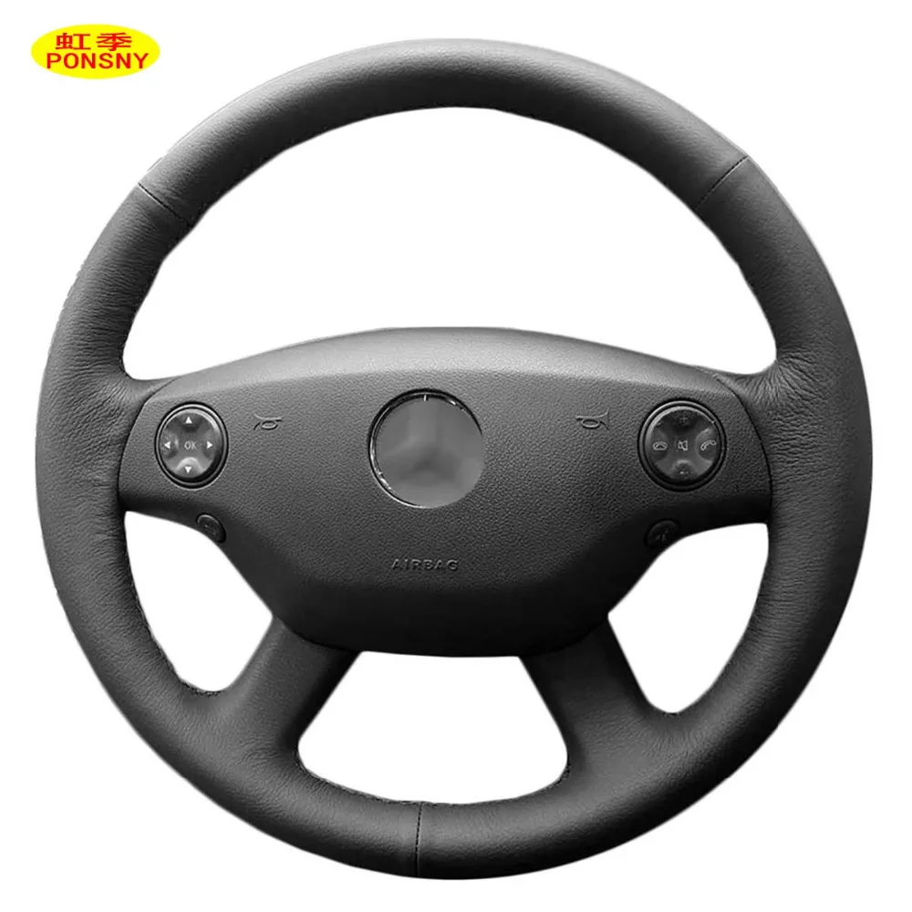 

PONSNY Car Steering Covers Case for Mercedes Benz S350L S300 2008 Hand-stitched Genuine Leather Wheel Cover DIY