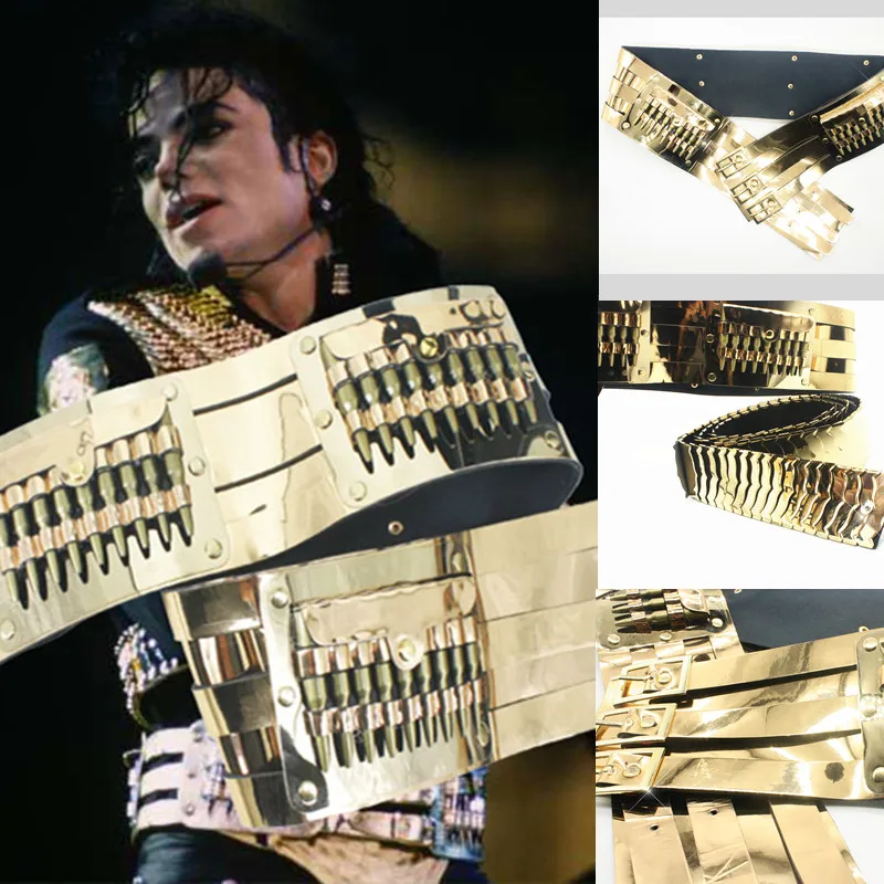 Rare Michael Jackson Jam Dangerous Golden Leather Matel Bullet Handmade Belt Punk Rock All Size For Collection Show