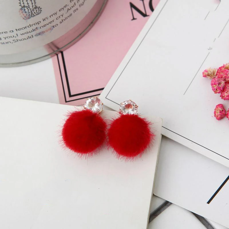 New Temperament Short Paragraph Personality Joker Earrings, Hipster Simple Hair Ball Pendant Earrings Crystal Earrings Brincos