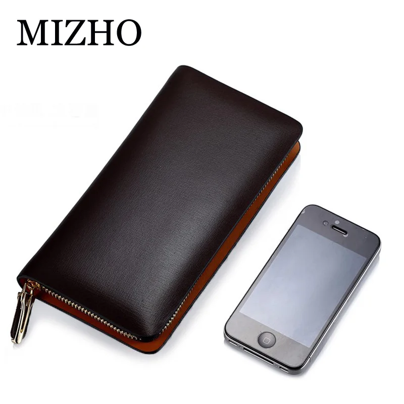 Men Genuine Leather Wallet Large capacity double zipper Purse Casual Long Business Male Clutch Wallets Large capacity storag bag