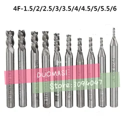 10pcs/set HSS End Mill  CNC Tools Diameter 1.5/2/2.5/3/3.5/4/4.5/5/5.5/6mm 4 Flute Milling Cutter Router Bit CNC mill Drill Bit