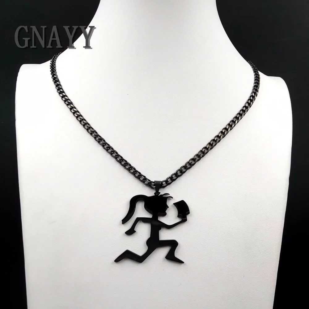 GNAYY Jewelry  Men's Black ICP Large 2 inch  Hatchet Girls Pendant Charms stainless steel Necklace curb Chain 5mm 20-32 inch