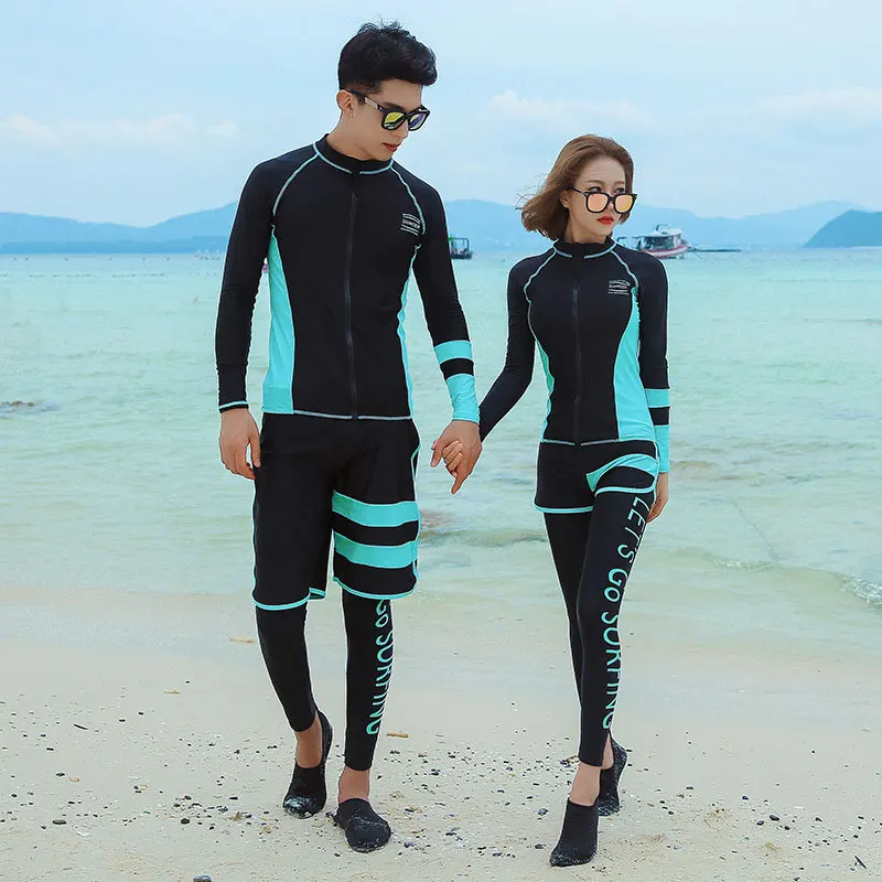 Men and Women's Full Body Zip Shirt and Leggings Set, Rashguard with Bikini, Surf Snorkeling Sun Suit, 3 PCs per Set