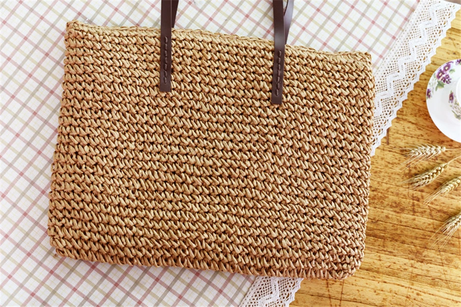 Frauen Handtasche Sommer Strand Tasche Rattan Gewebt Handarbeit Gestrickte Stroh Große Kapazität Totes Leder Frauen Schulter Tasche Böhmen Neue – Detail 14