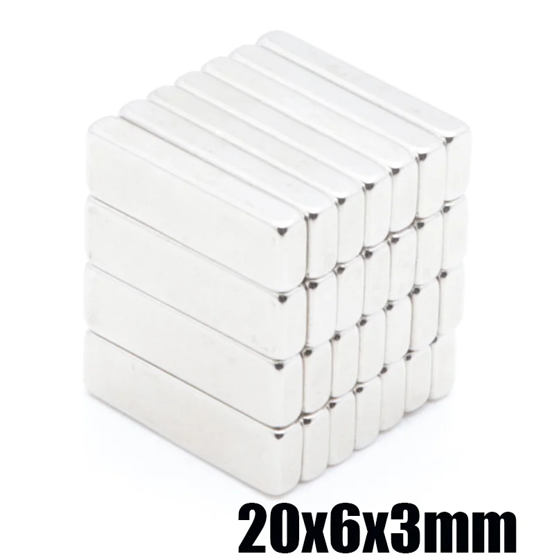 50pcs  20x6x3 mm Rectangular Magnet 20mm*6mm*3mm Suction Neodymium Magnets Sheet Neodimio Imanes Magneet Tape 20*6*3 mm