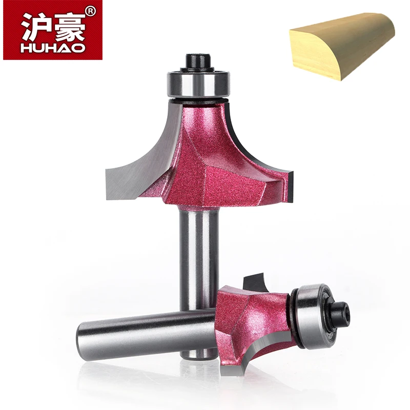 Huhao-Carbide Router Bits com Rolamento, Redondo Cove Box Bit, Nariz Redondo CNC, Moinho De Madeira, Madeira, 8mm Shank, 1Pc