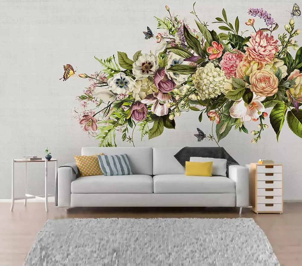 Decorative wallpaper Hand-painted flowers and birds bedroom background wall