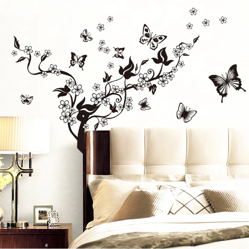 

Fashion Romantic Flower Wall Sticker Art Decal Background Decoration Wall Stickers Home Decor Butterfly 3D Wallpaper On The Wall