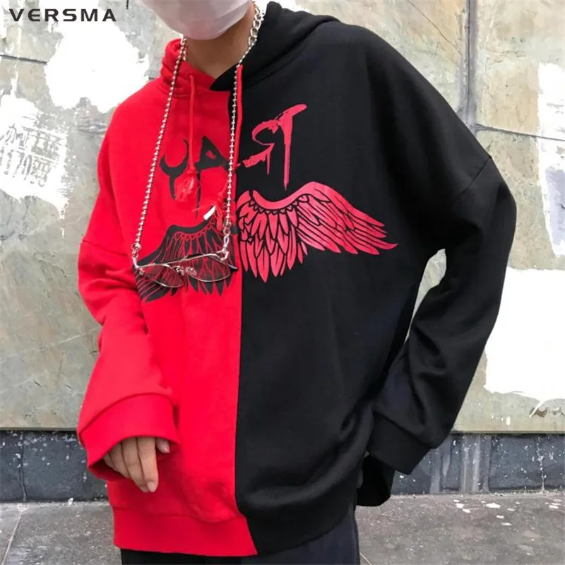 

VERSMA New Korean Harajuku BF Hooded Graffiti Printed Patchwork Hoodie Sweatshirt Men Autumn Hip Hop Loose Unisex Sweatshirt Men