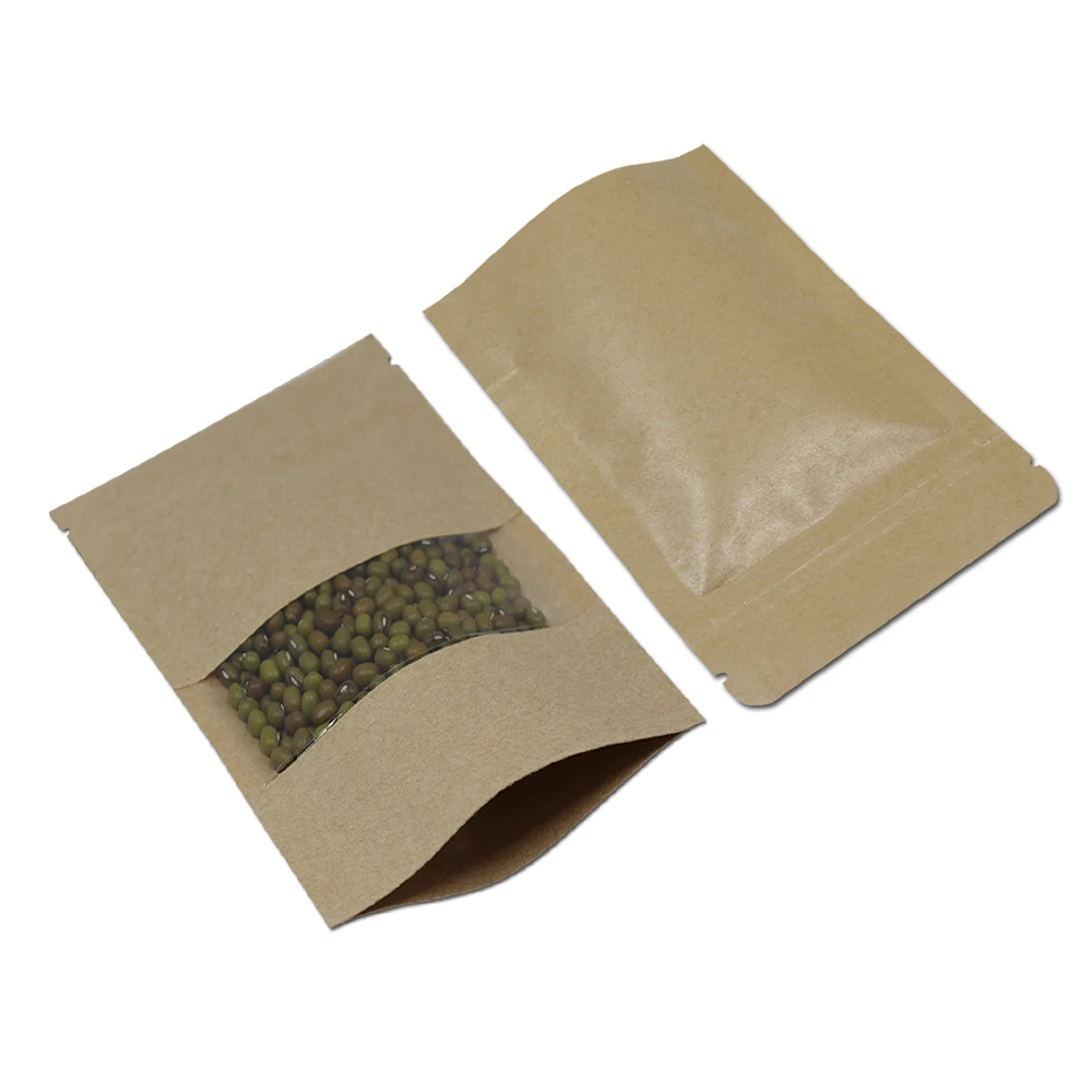 

150Pcs/ Lot 12*20cm Doypack Zipper Kraft Paper Stand Up Pack W/ Clear Window Bag For Food Coffee Storage Resealable Zip Lock Bag