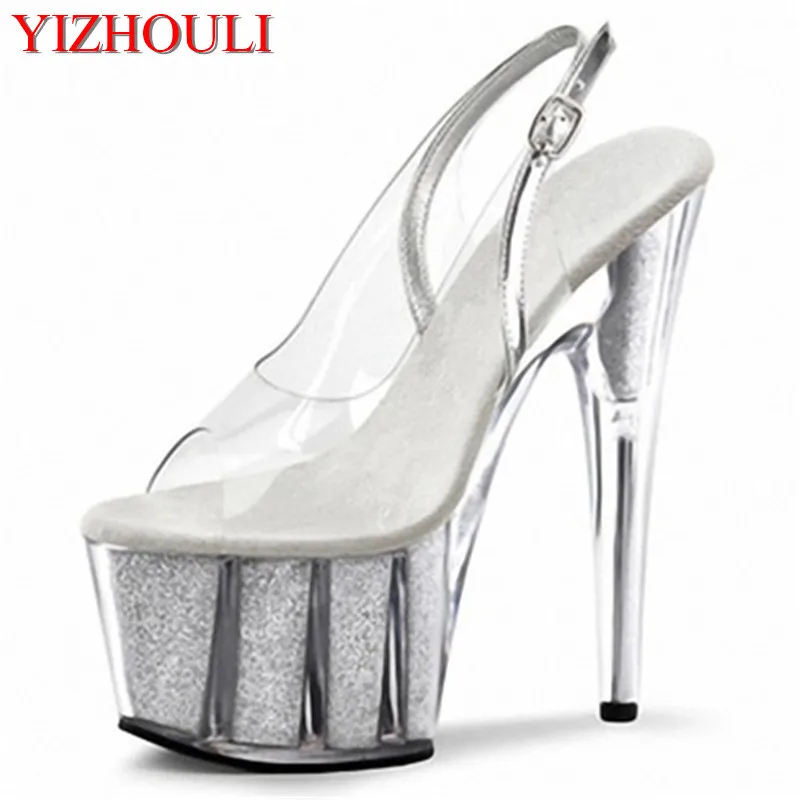 

15-17CM high heels fashion clear crystal sandals, stylish stage shoes for new summer models