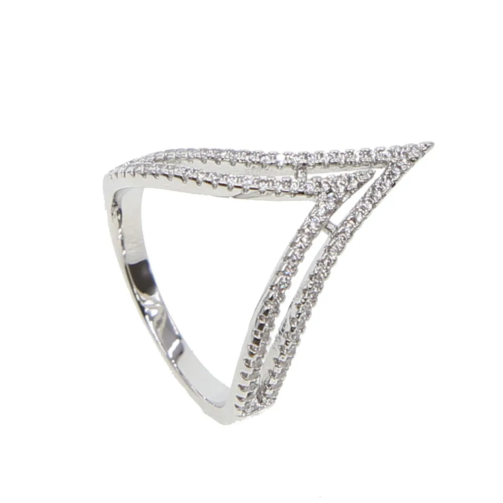 2018 silver color fashion jewelry V shape full finger ring for lady women female gift micro pave cz rings