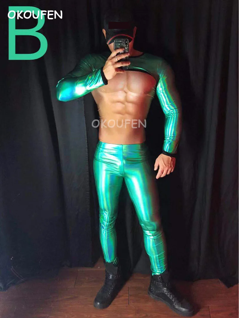 Nightclub Male Singer DS Gogo Costumes Green Theme Party Outfits Stage Show Party Theme Performance Clothing Set