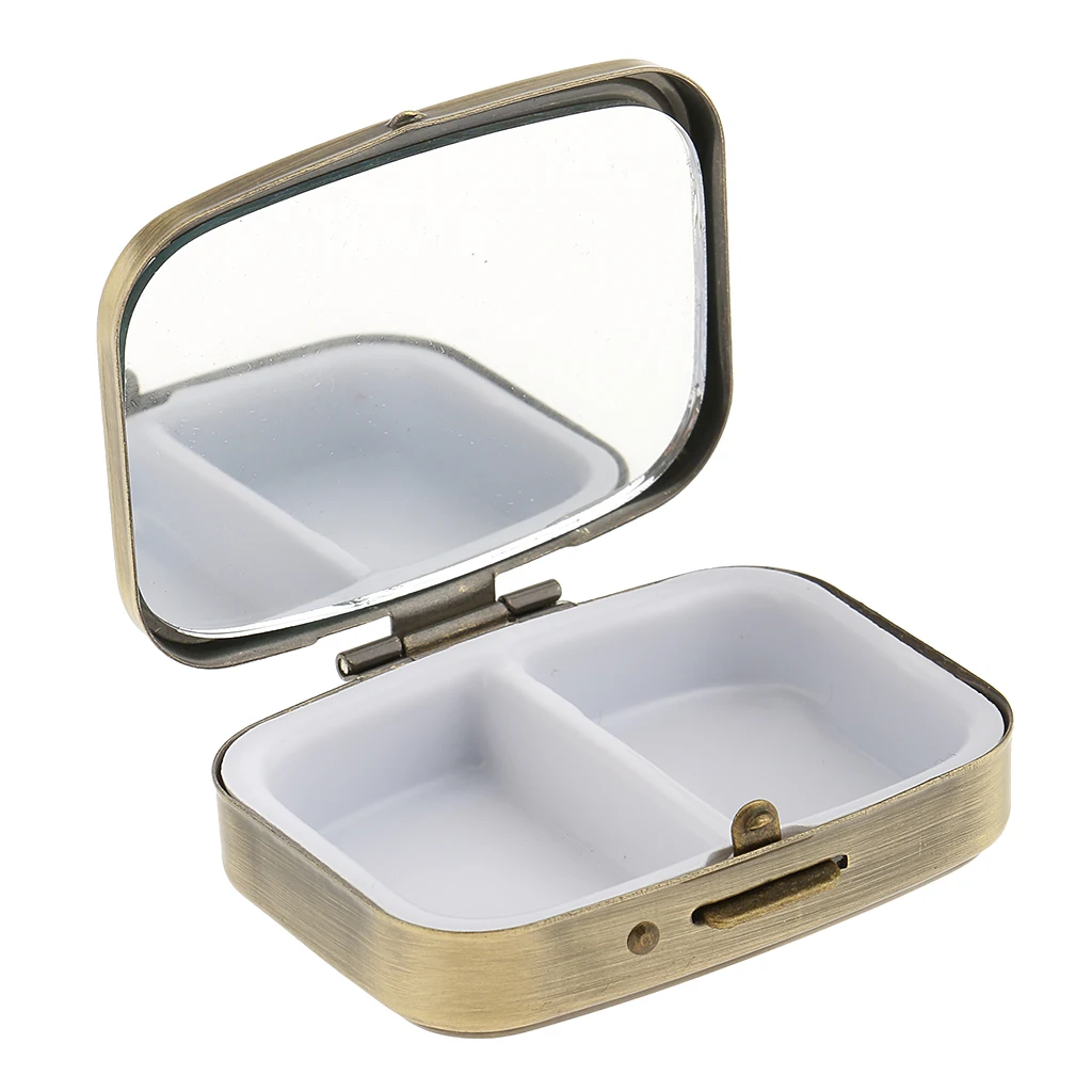 2 Compartments Dispensing box Medicine Tablet Box Trinket Earring Storage Case Container With Mirror Storage Box With Mirror