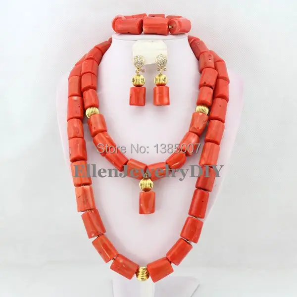 Big Nigerian wedding african beads jewelry sets for brides Coral Necklace Bracelet Earrings red cheap fashion jewelry sets T1808