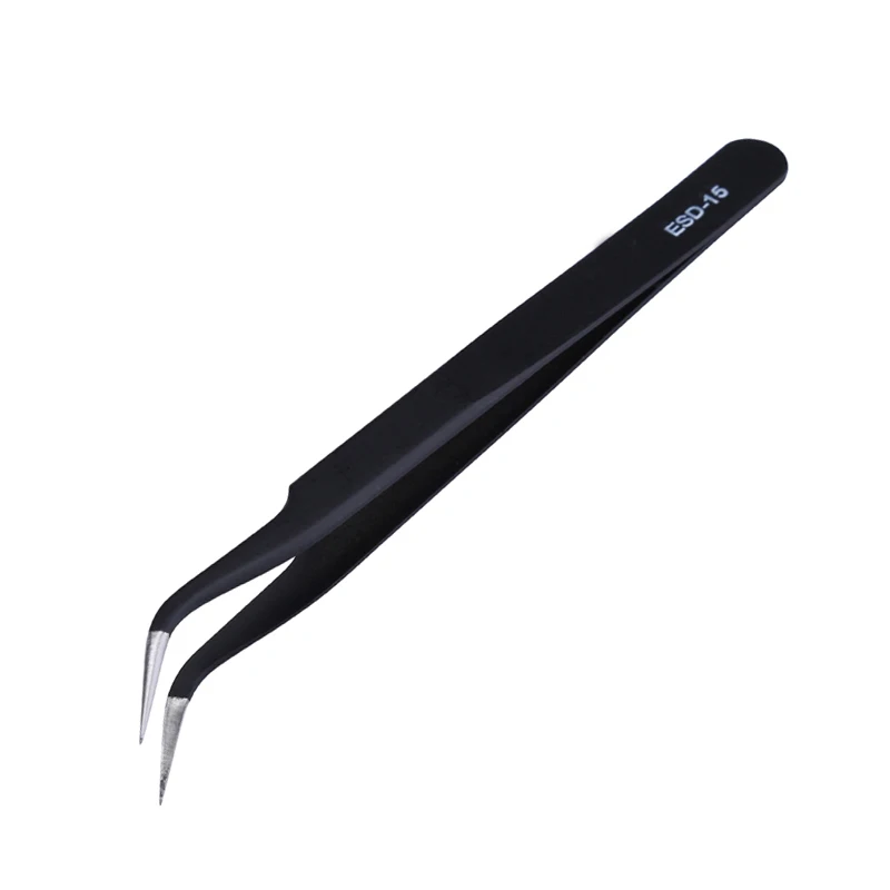 ESD Safe Precision Tweezers Pinzas Forceps Stainless Steel Curved Tweezers for Electronic Repair Tools ESD-15