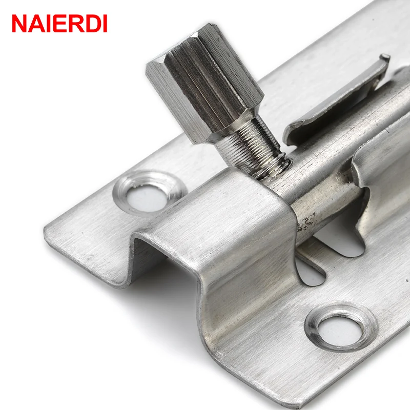 NAIERDI Furniture Door Bolts 4/5/6/8/10/12 Inch Stainless Steel Locks Sliding Door Chain Latch For Gate Security Hardware