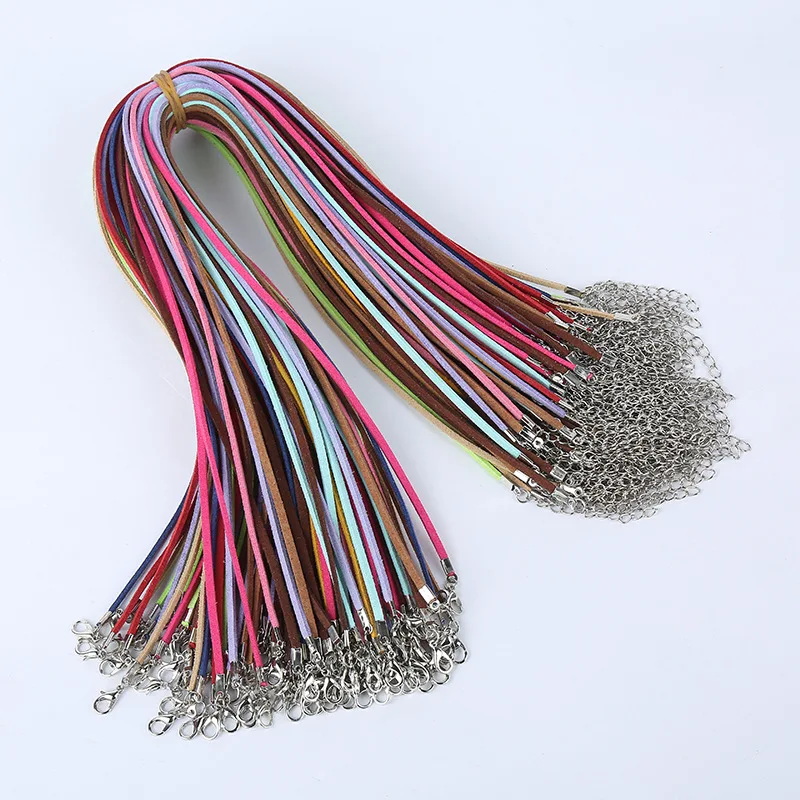 

Suede cord 27mm 30pcs/lot Mix colour Korean Velvet Cord Necklace Rope:45cm+Chain: 5cm with Lobster Clasp DIY Jewelry Accessories