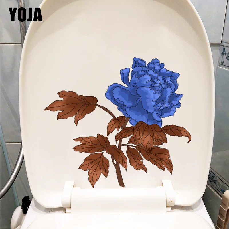 YOJA 22.5X19.9CM Classic Blue Flower Wall Sticker Decal Fashion Bathroom Toilet Seat Decor T1-1438