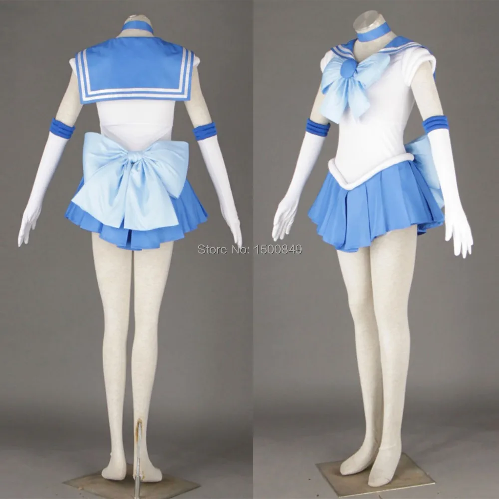 Athemis Anime  Sailor Ami Mizuno Sailor Mercury Cosplay Costume Custom Made Dress Bows Gloves Socks Headband For Adult