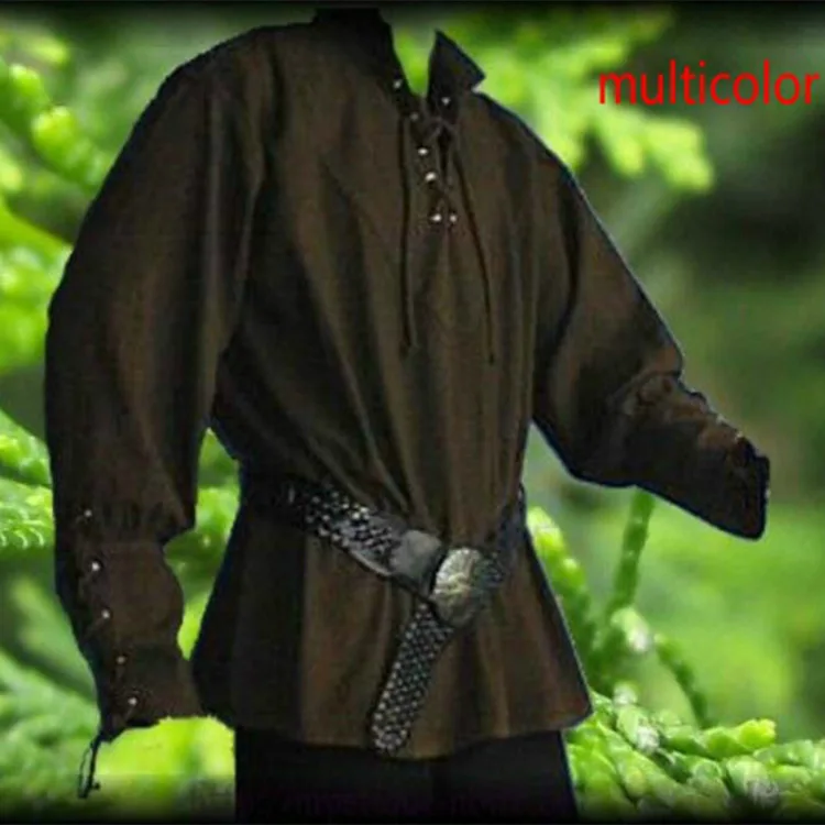 Mittelalter liche Renaissance Bräutigam Piraten Reenactment Larp Kostüm Schnürung Erwachsenen Männer Shirt Mittelalter Bandage Ärmel Top für Männer