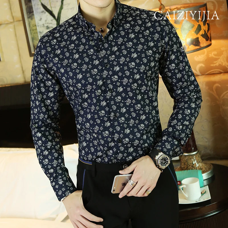 GREVOL New Arrival 100% Cotton Men\'s Fashion Floral Casual Clothes Original Design Printing Long Sleeve Shirts Slim Fit