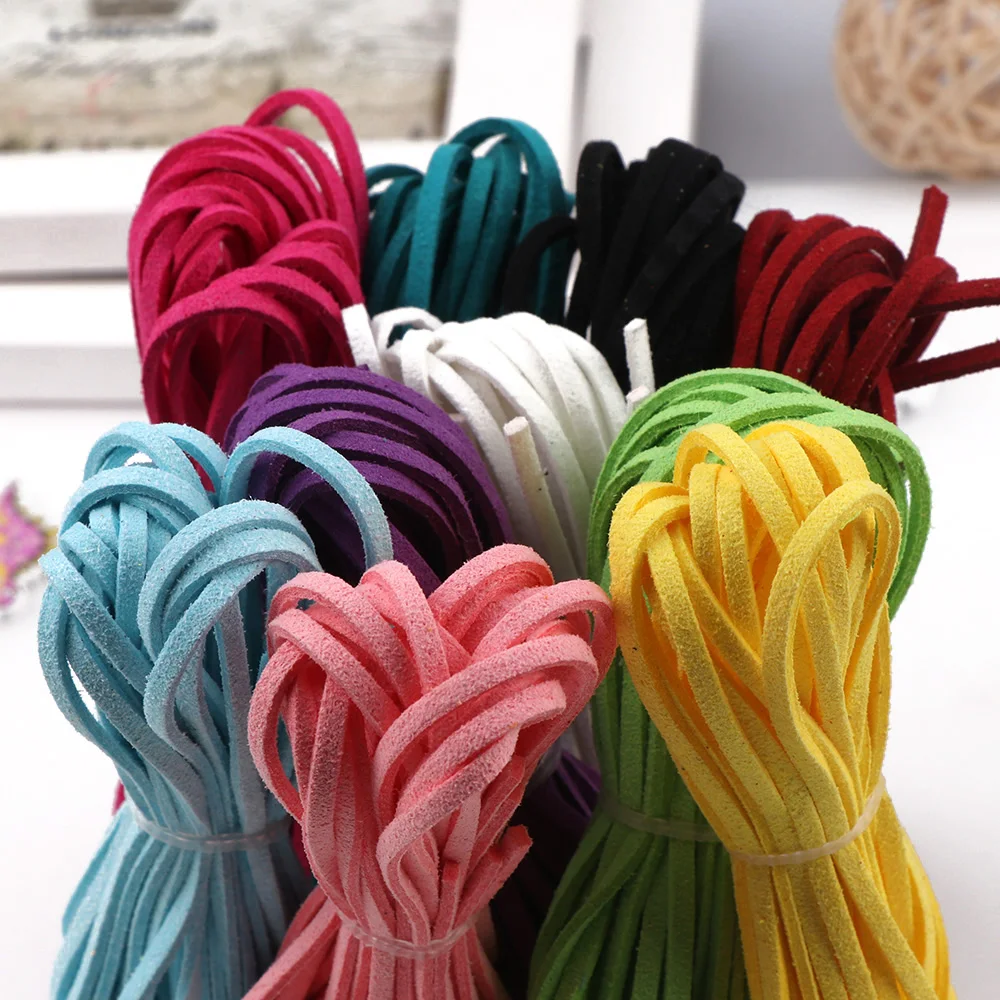 5 Meters 3mm Korea Artifical Suede Flat Leather Cord Lace String Strap Necklace Rope Bead Bracelet Finding 20 Colors
