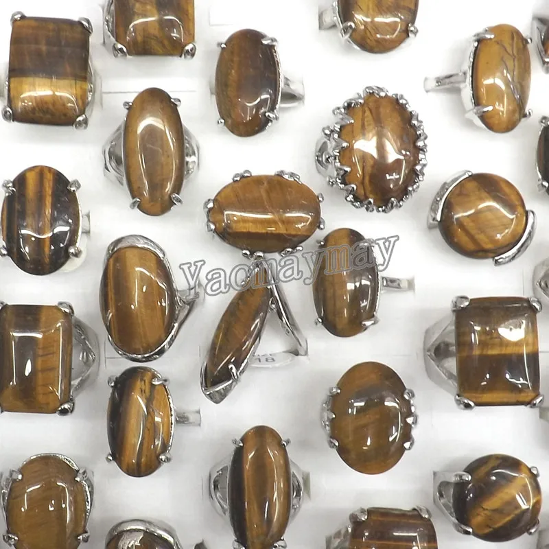 50pcs/Lot Big Natural Tiger's Eye Stone Rings Semi-precious Stone Rings Factory Direct Supply