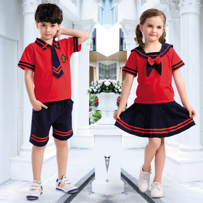 Kids Kindergarten Uniforms  Students Boys and Girls School Uniforms British Style Suits 2pcs Nursery Clothes D-0554