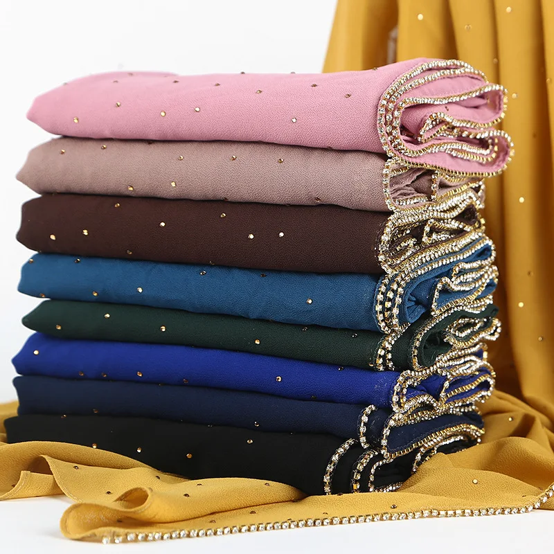 

70*180cm summer muslim chiffon hijab scarf beaded headscarf islamic long shawl wrap head scarves foulard femme musulman kopftuch