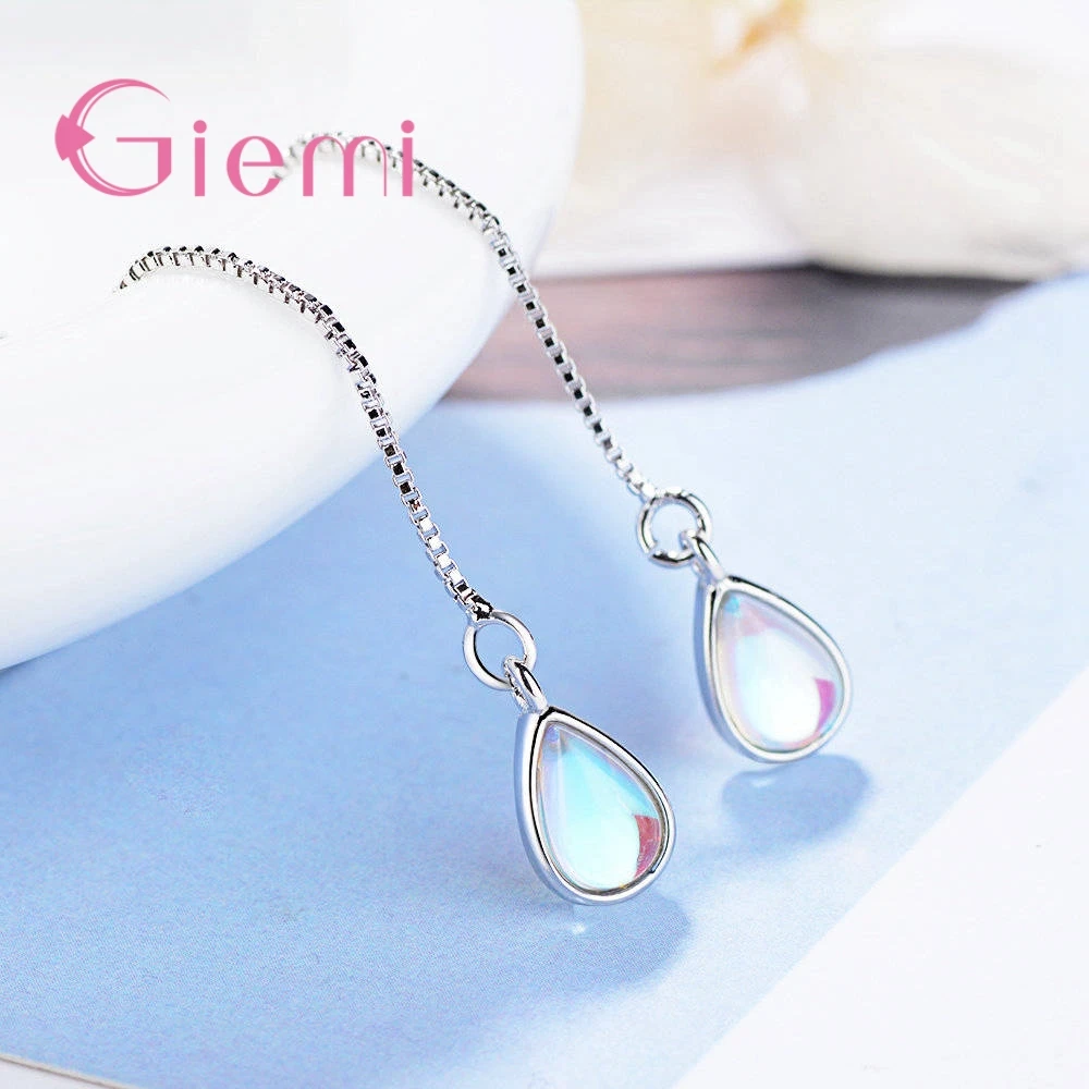 Classical Water Drop Shape Design Hard Cubic Zirconia Crystal Jewelry Real 925 Sterling Silver Present For Women Female