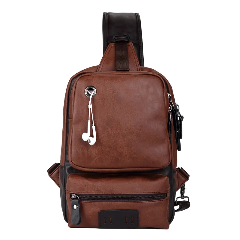 Vintage PU Leather Men Chest Backbag Casual Fashion Male Messenger Bags Back Pack Crossbody Bags Small Sling Single Shoulder Bag