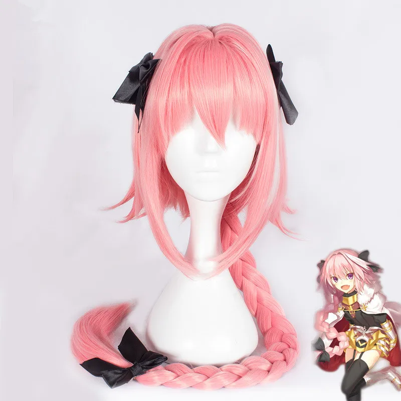 Japanese Light Novel Anime Cosplay Hair Fate/Apocrypha Astolfo Halloween Party Long Pink Hair Bows for Stage Play