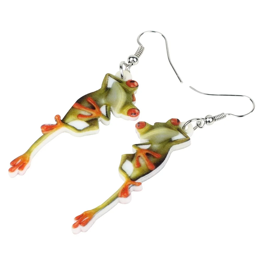 Bonsny Acrylic Cartoon Cute Frog Earrings Drop Dangle Big Long Novelty Animal Jewelry For Women Girls Teen Charms Wholesale Gift