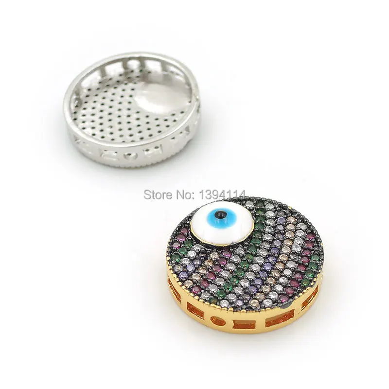 16*16*4mm Micro Pave CZ Of Mixing Colors Round Flat Beads With Enameling White Eye Fit For Making DIY Bracelets Jewelry