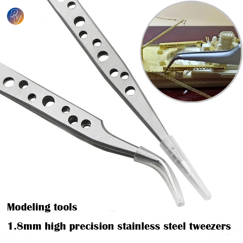 Modeling tools  1.8mm high precision stainless steel tweezers  Anti-magnetic and anti-static band-hole tweezers