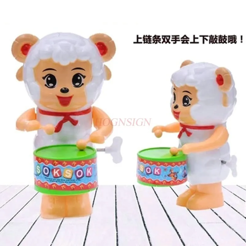 Pull Back Pleasant Goat Beauty Clockwork Drums Chain Wind-up Toys Spring Plastic Animal Goats Child Cartoon Educational Toy 2021