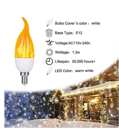 Bombillas LED de llama parpadeante para candelabro E12 E14 E27 – Paquete de 8