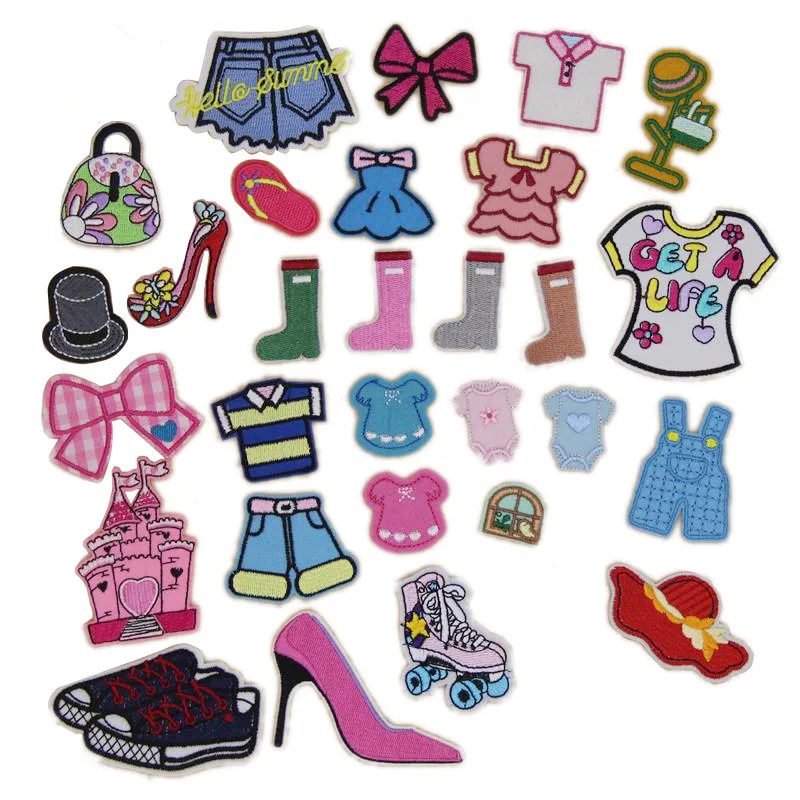 1 pcs cartoon Tshirt dress skirt blouse castle hat Bow shoe Embroidere patch fabric clothing bag Jeans Decor repair Applique