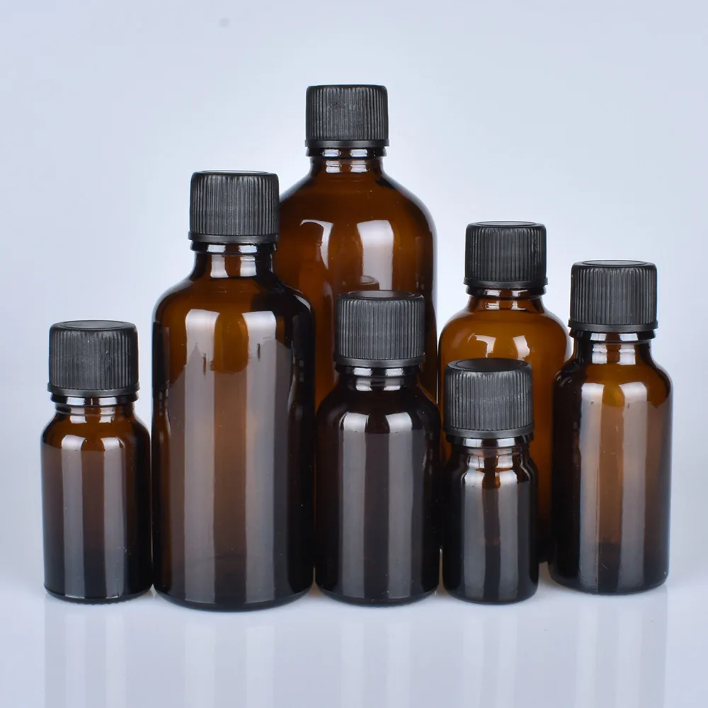 6 adet/grup 100 ml 50 m 30 ml 20 ml 15 ml 10 ml 5 ml 1/3 oz 1 oz Kalın Amber uçucu yağ Cam Şişeler Siyah Kapaklı Cam Kaplar