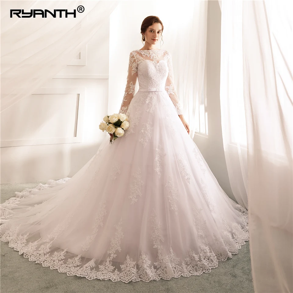 Ryanth Robe De Mariage ลูกไม้แขนยาวชุดแต่งงาน2022สีขาวสาย Vestidos De Novia Vintage Gowns แต่งงาน Brautkleid