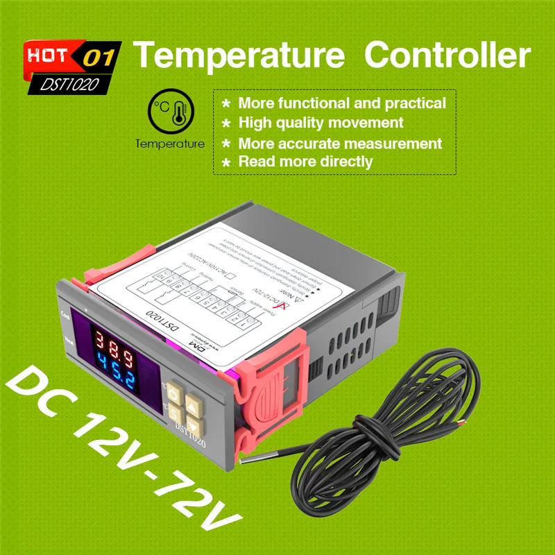 DST1000/1020 Digitaler Temperaturthermostat mit LED-Anzeige, Controller-Sensor, Dual-Modus für Inkubator, DC 12-72V, AC 110V 220V – Detail 13