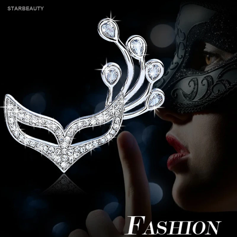 

Masquerade Fox Mask Brooch Women Mens Cute Korean Brooches for Women Men Crystal Brooches Pins Broche Jewelry