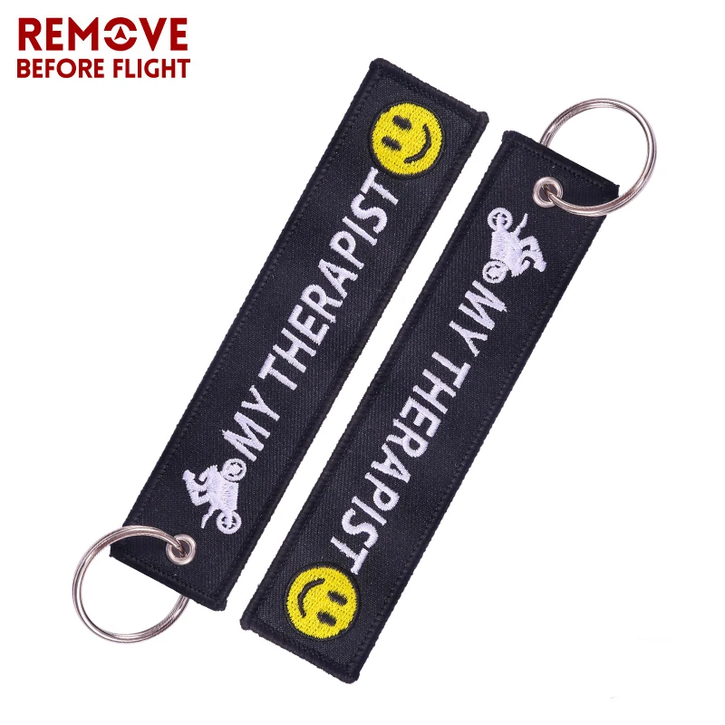 My Therapist Key Chains for Cars and Motorcycle Black Embroidery Key Ring Chain for Motor Bikers Gifts Keychain Jewelry llavero