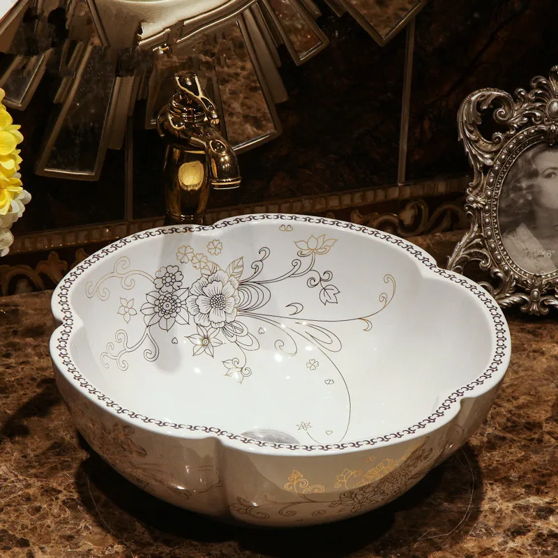 

Китайская живопись Керамическая ручная работа круглые моющиеся раковины-чаши для ванной комнаты чаша