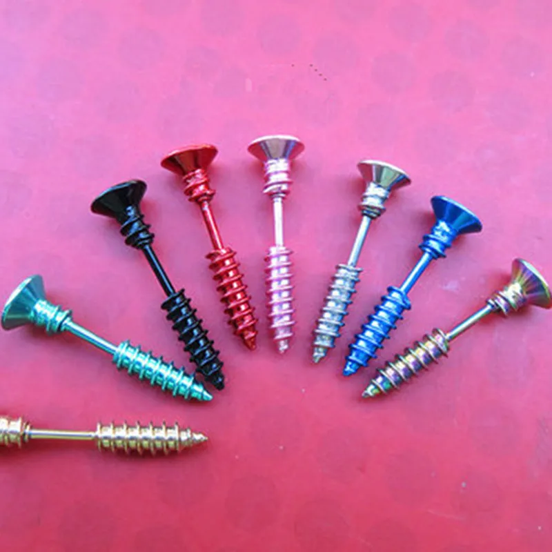 Punk Style Stainless Steel 5-color Stud Earrings Punk Earrings Jewelry Rock Gothic Neutral Perforated Texture Earrings