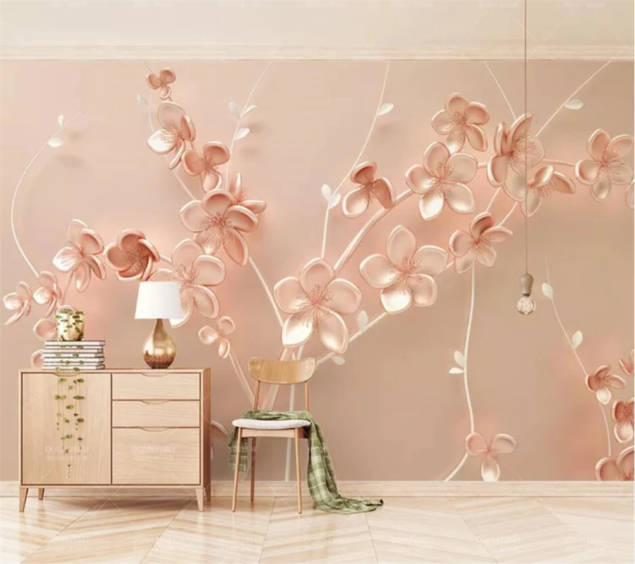 beibehang Custom wallpaper 3d murals light luxury rose gold embossed plum branch 3d stereo TV background wall papers home decor