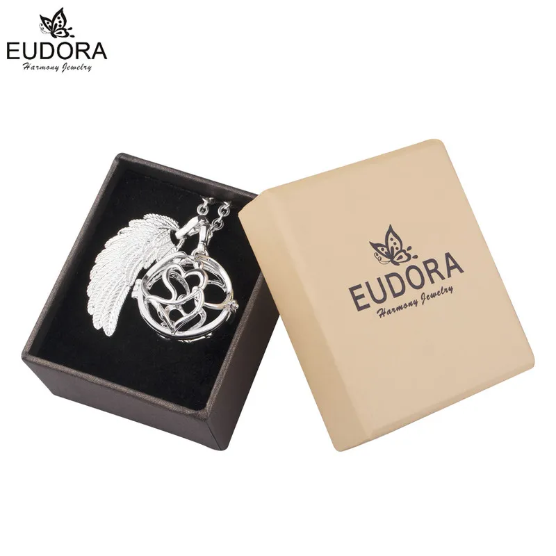 Eudora  20 mm Harmony Bola Ball wing Locket Cage Pendant Angel Caller Chime Ball Sound Mexican Bola Necklace Jewelry FK118N20